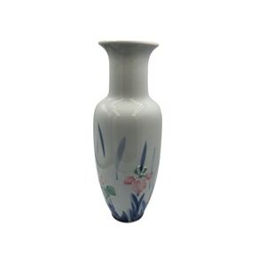 Vintage Japanese Ceramic Vase Hand-painted Raised Floral‎ Orchids Japan 11" Tall